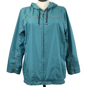 FS Limited Womens Aqua Green Full Zip Hooded Jacket Mesh Lined Drawstring Sz XL